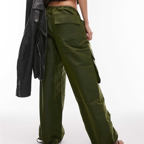 Topshop Dark Green Wide Leg Cargo Pants - Picture 2 of 7